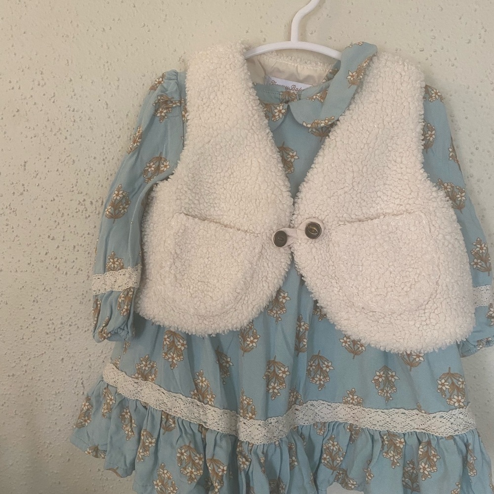 Tommy Bahama Baby Sherpa Vest 12M • Cream Fleece • Button Front